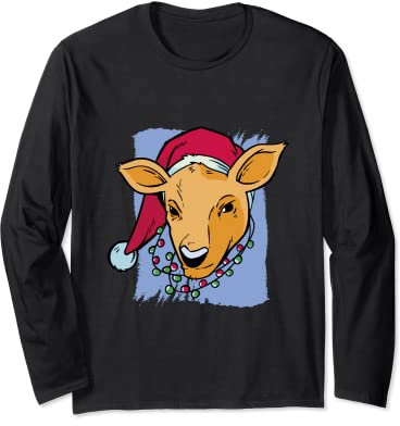 Reh mit Weihnachtsmann Mütze Xmas für Jäger Langarmshirt