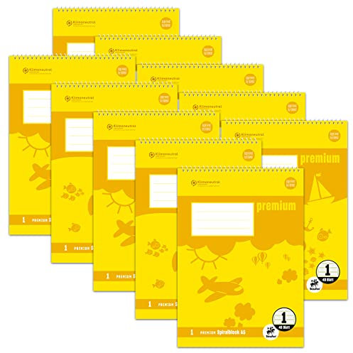 Staufen Premium Spiralblock - DIN A5, Lineatur 1 (5/5/5mm liniert farbig), 40 Blatt, 90g/m² Premium Papier, 10 Stück
