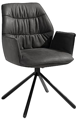 Möbel Jack Polsterstuhl - Anthrazit - Mikrofaserbezug - Metallgestell - 180 Grad drehbar