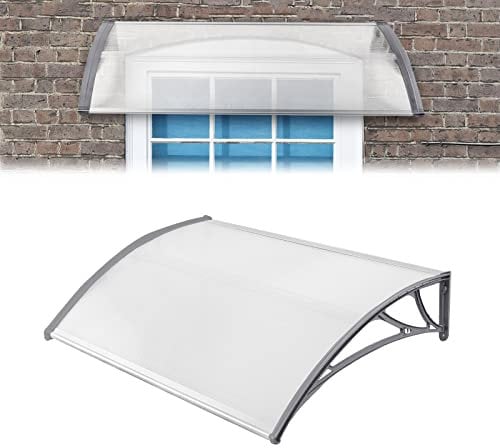 LZQ Vordach für Haustür Überdachung 120 x 100 cm, Grau Pultbogenvordach Pultvordach aus Transparent Polycarbonat und Aluminium Rahmen, Wetterschutz Haustürvordach für Türdach und Fenster