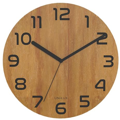 Unilux Moderne Wanduhr Bali Palma, Ziffernblatt aus Bambus 30 cm, Ohne Ticken