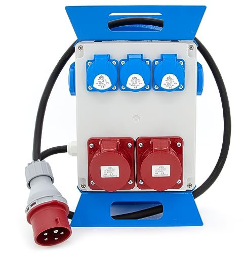 ELS Elektrotechnika Tragbarer Baustromverteiler CEE Kraftstrom Strom Verteilerkasten Mobiler Stromverteilerkasten mit 5x230V Schuko+ 2xCEE 16A + Netzstecker 16A 5P + 1,5m H07RN-F Kabel, Anschlußfertig