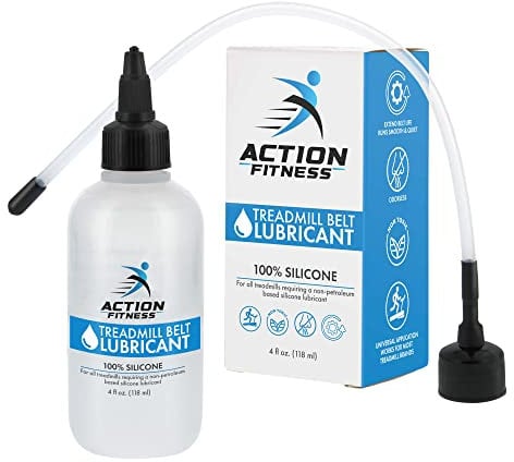 Action Fitness 100% Silicone Treadmill Belt Lubricant, 4-Ounce Bottle with Both an Application Tube and a Twist Spout Cap - Easy to Apply Lube, Controlled Flow, Full Belt Width Lubrication - Odorless