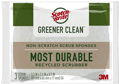 Scotch-Brite Esponja antiarañazos, reciclada, Blanca, 3.3 x 2.6 x 0.7 Pulgadas, Paquete de 3