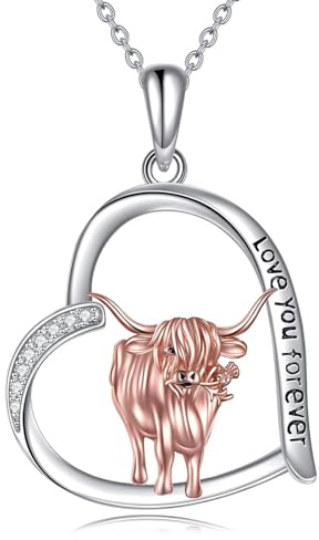 VENACOLY Hochlandrind Kette 925 Sterling Silber Kuh Anhänger Halskette Highland Cow Schmuck Geschenk für Damen