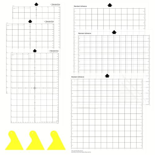 JOLIGAEA Schneidematte für Silhouette Cameo 4/3/2/1(6 Stück, 30,5x30,5cm/20,3x30,5cm), StandardGrip Klebstoff klebrig Matte mit Messraster, Selbstheilende Schneidematte für Handwerk Nähen Scrapbooking