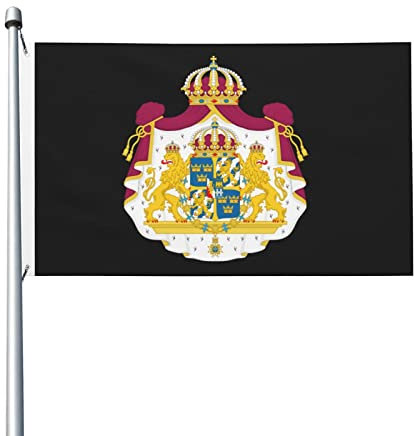 Großes Wappen von Schweden Flaggen, dekorative Flaggen für den Außenbereich, 3 x 5 Fuß, 100% Polyester, Außen-Allwetterflagge, die Farbe ist hell und leicht zu verblassen, schnell trocknend.