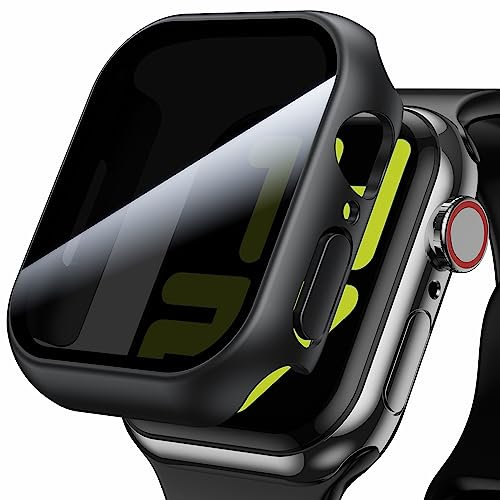 WSKEN Hülle mit Sichtschutz Displayschutz Kompatibel mit Apple Watch Series 9/8/7 45 mm,Hard PC Ultradünne Schutz Case für iWatch 45mm Privacy schutzfolie, 2 Stück,Schwarz