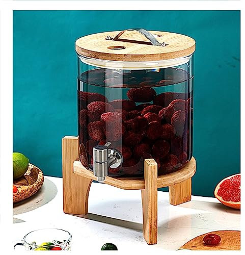 WRJAHCG Dispensador De Bebidas De Cristal,Dispensador De Bebidas De Vidrio con Grifo,Dispensador Bebidas Botella Vidrio Bebida Caliente O Fría para Fría,Café,Leche,Faucet+Base,5L