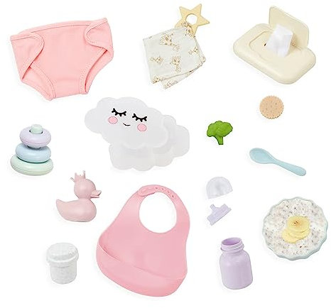 LullaBaby - Baby Puppenpflege- und Fütterungsset - Essenszeit & Wickelset - 36 cm Baby-Puppe Zubehör - Windel, Lätzchen & Vorgetäuschtes Essen - Fantasievolles Spiel - Spielzeug für Kinder ab 2 Jahren