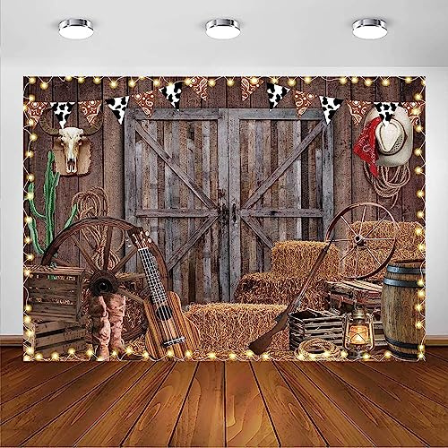 Avezano Toile de fond de cowboy occidentale en bois rustique pour photographie de grange pour enfants, cowboy sauvage, anniversaire, décorations de fête (2,1 x 2,1 m)