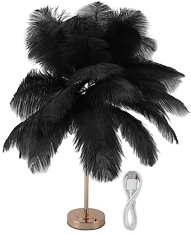 USB-Lade-Schreibtischlampe, Batterie-Galvanikprozess 2000 MAh, Glänzende Textur-Feder-Tischlampe für Hochzeitsfeier (Schwarz)