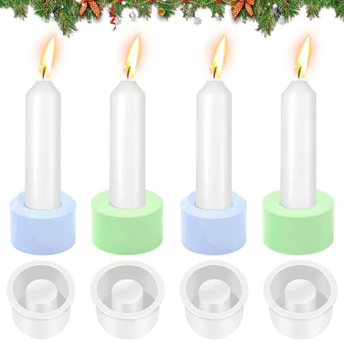 Eurtes Silikonform Kerzenhalter, 4 Stück Silikon Gießform Kerzenhalter, DIY Pentagramm Runder Stabkerzenhalter Kerzenformen, Silikon Kerzenhalter Form für Weihnachten (4 Runde)