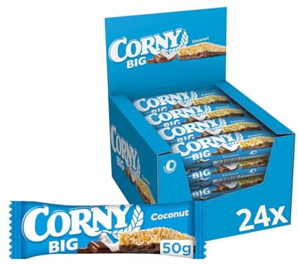Müsliriegel Corny BIG Cocos | Kokos & Vollmilchschokolade | 24 x 50 g | Mit wertvollem Getreide | XXL-Riegel | Ideal für unterwegs | Für Schule, Büro, Freizeit & Reisen | Praktisch einzeln verpackt