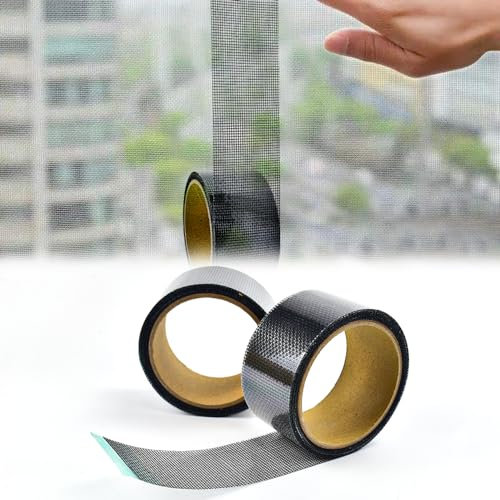 MININUSI 2Rotoli Nastro di riparazione per zanzariera per finestre, 5 cm x 5 m, per riparazione di zanzariere, per porte, fori di riparazione per zanzariere, nero, per riparare la rete di zanzariere