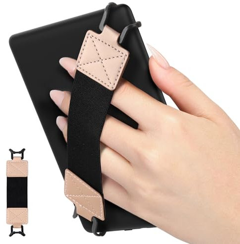 MoKo Handschlaufe für 6-8 Kindle eReaders Fire Tablet - Kindle/Kobo/Voyaga/E-Book Tablet, Elastisches Halteband Leicht und Tragbar Tablet Fingerhalterung Griff Halter, Schwarz Gurt, Roságold