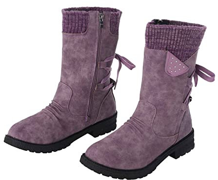 Lazzboy Bottines Femmes Talon Boots Femme Pieds Sensibles Cuir Lacet Chaussures Impermeable Securite Rangers Bottes Confortable Automne Pour Pieds Larges Chelsea Baskets Chaussures Hiver(Violet,43)