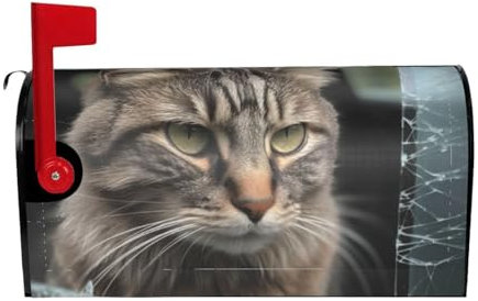 Briefkastenabdeckung, 53,3 x 45,7 cm, magnetische Briefkasten-Abdeckung, wasserdicht, mit Magnetstreifen, Katze, zertrümmert Glas im Auto, Willkommensbriefkastenabdeckungen, Heimdekoration für Garten,