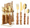 Destacados Mango De Bambú Genuino Cocina Cubiertos De Acero Inoxidable Vajilla Cubiertos Cubiertos Cuchillos Tenedores Cucharas Juego Cuchillo (Oro,24 piezas/estante para cubiertos)