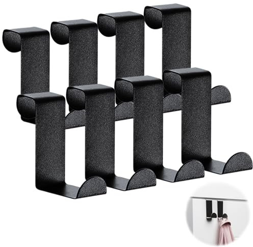 HANIUTTY Paquete De 8 Ganchos Para Puerta Negros, Ganchos Funcionales Para Puerta De Acero Inoxidable Para Colgar, Con Alta Capacidad De Carga, Ganchos Para Ropa Sólida, Puertas Con Batiente Para
