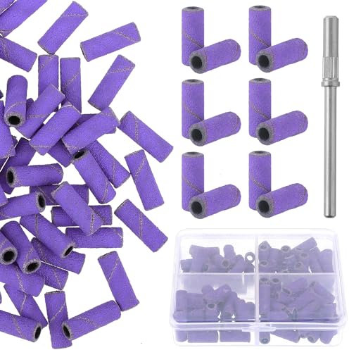 100 Stück Schleifhülsen Nagelfräser #240 Ultrafeiner Sand Schleifkappen für Gelnägel Nagelfräser Aufsätze Mit 1 Stück Nagelfräser Bits für Natürliche Nägel Gel Nagel Maniküre Design 3mm Lila