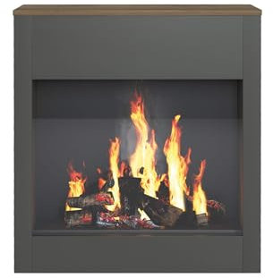Rebecca Mobili Camino Decorativo a Led, Finto Camino Moderno, Grigio Scuro Marrone, Truciolato Vetro, con Telecomando, con Fiamma Decorativa - Misure HxLxP: 83 x 75 x 27 cm - Art. RE7104