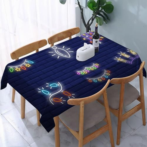 YOIUE Tischdecke Rechteckig Abwaschbar,Neujahrsdekor-Neonschild-Set mit Lichterketten und Girlandensträngen.,Table Cloth für Küche,Esstisch,Couchtisch,Parteien,Abendessen137 x 183 cm