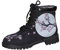 HSD Blumendruck Schnürschuhe Chunky Heel Short Boots Lack Damen (Black, 38)