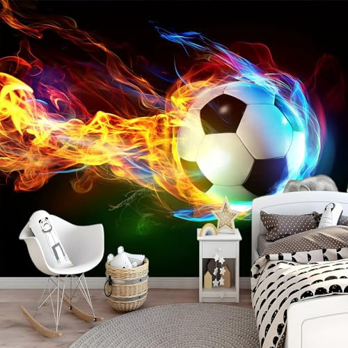 Photo Murale Ballons De Football Enflammés Modèle 3D Papier Peint Panoramique Tapisserie Intissé Murales Poster Décoration Murale pour chambre bureau adulte enfant - 300 x 210 cm