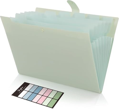 SKYDUE Fächermappe A4, Dokumentenmappe Mit 8 Fächer, Ordner A4/Aktenordner/Ordnungsmappe A4/Dokumententasche/Mappe Organizer Für Büro Hause Schule Dokumente(Hellgrün)