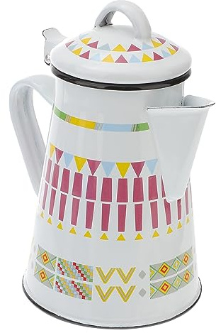 Mikinona Jarra Cafetera Esmaltada con Diseño Étnico y Mango Antideslizante para Cafés Restaurantes y Uso Doméstico