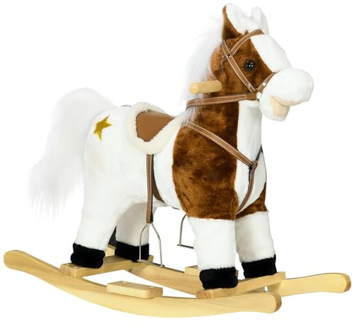 HOMCOM Caballo Balancín para Niños de +3 Años Caballo de Juguete con Música Sonido y Función de Cola Mover la Cola Carga 30 kg 68x26x62 cm Marrón