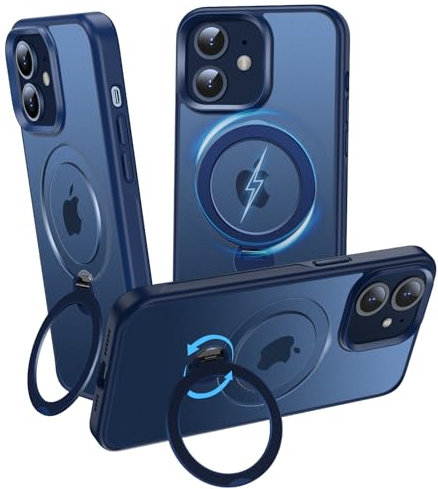 OLHAOMAO Hülle mit 360° Verstellbarem Ständer für iPhone 12/12 Pro für MagSafe -[Matt-Blau Handyhülle][Unsichtbarer Magnetischer Ring-Halter] Stoßfeste Anti-Rutsch-Schutzhülle