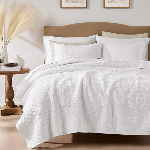 palassio Bettwäsche-Set mit Paisleymuster, 100 % Baumwolle, Queen-Size-Größe, mit 2 Kissenbezügen, Boho-Blumenmuster, leicht, Bauernhaus, Landhausstil, Vintage, weiche Tagesdecke, Shabby-Chic-Decke