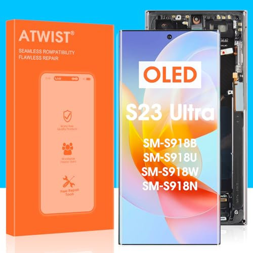 Atwist OLED pour Samsung Galaxy S23 Ultra 5G S918 SM-S918B LCD Display - Écran de Remplacement pour Galaxy S23 Ultra 5G LCD Écran Tactile Numériseur Verre Assemblée avec Cadre SM-S918B/DS SM-S918U