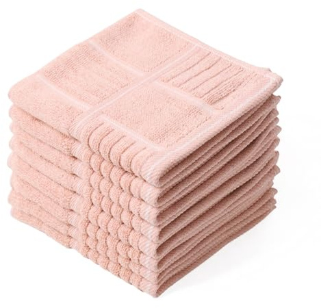 Glynniss Dish Cloths for Kitchen Washing Dishes, Super Absorbent Dish Rags, Cotton Terry Cleaning Cloths Pack of 8 (Pink, 12x12 inches)