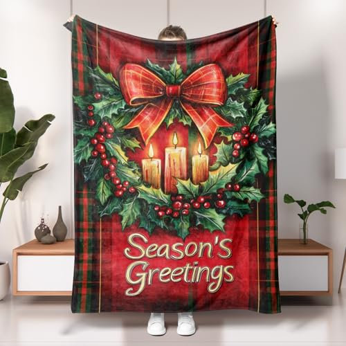 Plüschdecke mit Weihnachtskranz, rote Urlaubsdekoration, gemütliche Überwurfdecke, Weihnachtsgrüße, weiche Fleece-Decken für Sofa, Bett, Winter, Heimgebrauch, 101,6 x 127,7 cm