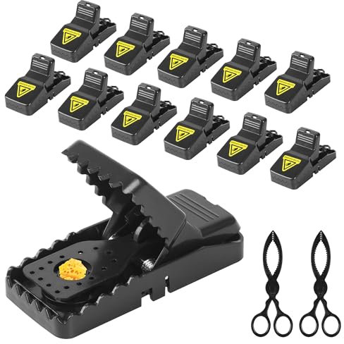 Mausefalle, 12er Set Wiederverwendbar Mäusefalle Schlagfalle Rattenfalle mit 2 Klammern,Wiederverwendbar Mouse Trap Profi in Haus und Garten für Drinnen & Draußen Schwarz