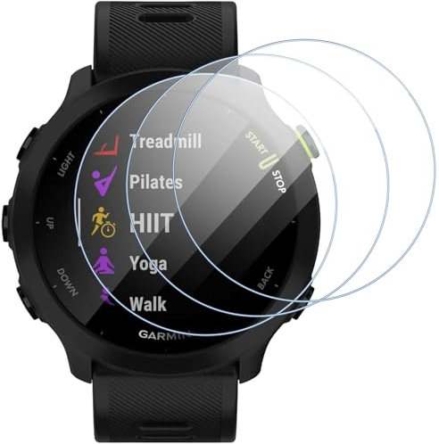 Buoluoioir 3 Piezas Protector de pantalla para Garmin Forerunner 55/45/45S/245, Dureza 9H HD Película Protector de Cristal Templado,Cubierta Protector Reloj libre de burbujas