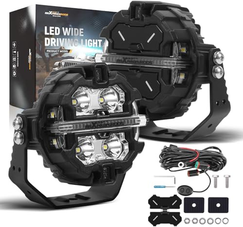 maXpeedingrods 3,5 Zoll LED Off Road Leuchten 160W 19200LM Runde Nebelscheinwerfer mit Bernstein/Weiß Tagfahrlicht, LED Lichtleiste 270°Side Shooter für UTV Trucks SUV Pickup ATV Motorräder