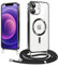 Woijrly Magnetische Handyband mit Band für iPhone 12 Hülle, [Kompatibel mit Magsafe] Handyhülle Case mit justierbarer Schnur Abnehmbar Strap, Crossbody Schutzhülle zum Umhängen Kordel, Schwarz