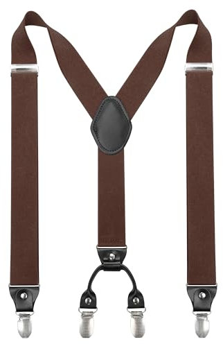 JEMYGINS Hosenträger Herren breit 3,5 cm mit 4 Hosenträger Clips in Y-Form Elastisch und Längenverstellbar Braun