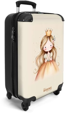 NoBoringSuitcases.com® Handgepäck Koffer Kinder 55x35x20 cm Reisekoffer Kinderkoffer 4 Rollen Leicht Cabin Kindertrolley Reise Hartschalenkoffer Prinzessin - Gold - Beige