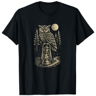 Búho y linterna xilografiados Camiseta