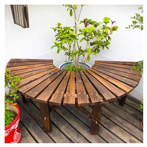 BZJPRFC Baumbankumrandung, Halbrunde Gartenbank Aus Holz, Umlaufender Sitzplatz Im Freien, Tragkraft 400 Kg, for Terrassenlandschaftsgestaltung