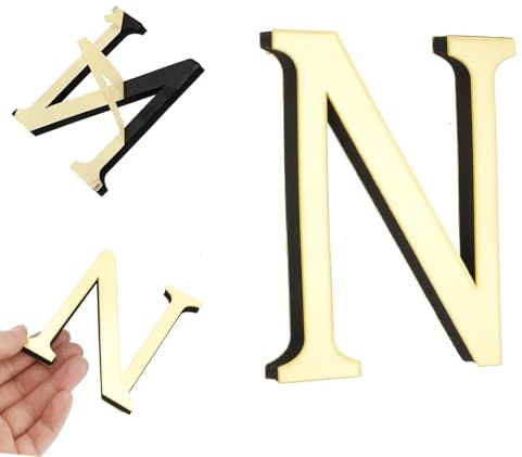 QUARKZMAN 3D Alphabet Spiegel Wandaufkleber 4 Acryl Alphabet Wandaufkleber Selbstklebende Haus Buchstabe Zahl Home Deko Kunst Buchstabe Schild Für Wohnzimmer Dekor (Buchstabe N)