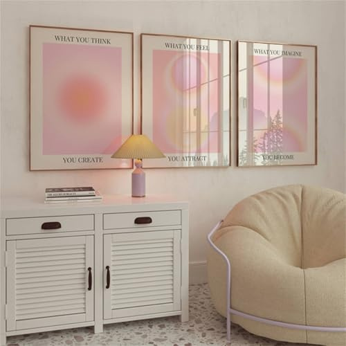 Xiyocadt 3er Aura Poster Set Rosa, 3 Panels Bunte Farbverlauf, Rosa Aura Bilder Zimmer Deko, Pink MäDchen Decor Wandbilder Schlafzimmer Wohnzimmer Clean äSthetik, Ohne Rahmen (30 * 40cm,A)
