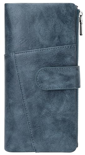 Faneam Grand Portefeuille pour Femme, Porte Monnaie Blocage RFID, Portefeuille Femme en Cuir Synthétique, Porte-Cartes avec 23 Emplacements pour Cartes, Porte-monnaie avec Fermeture Éclair, Bleu Foncé
