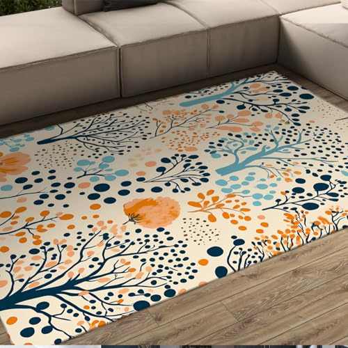 WEECHAINGE Boho Skandinavischer Stil 80x150cm Teppich Bunte abstrakte Bäume mit Punkten Akzente Bodenmatte waschbarer Teppiche mit niedrigem Flor für Wohnzimmer Kinderzimmer