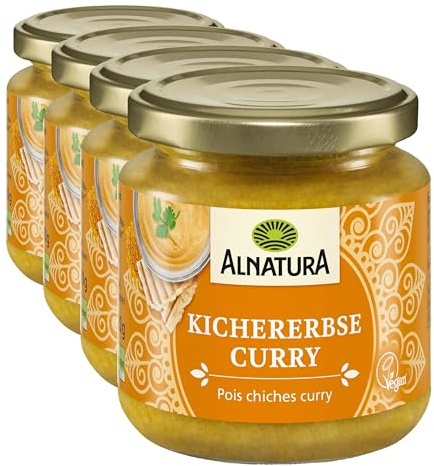 Alnatura Bio Brotaufstrich Kichererbse Curry, vegan (1 x 120 g) (Packung mit 4)
